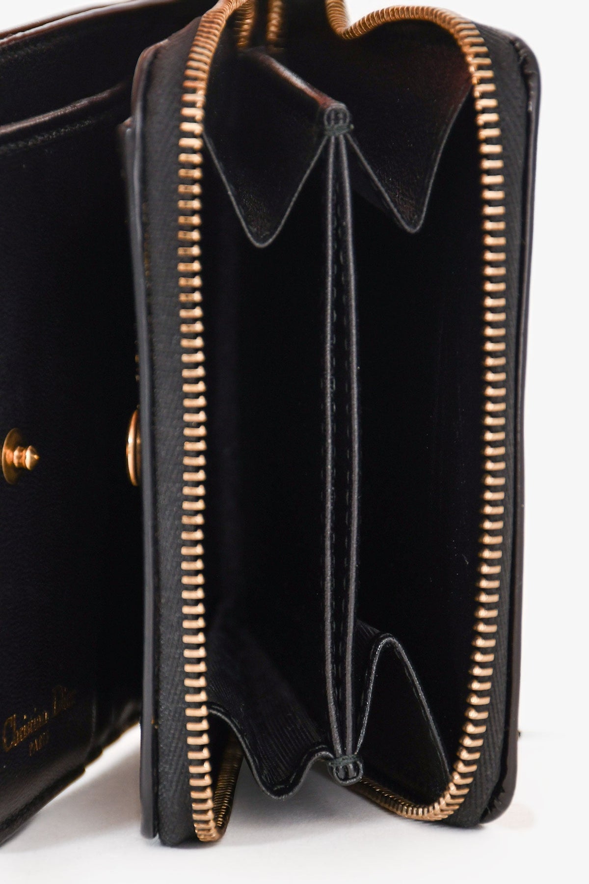 Christian Dior 2017 Black Patent Leather Studded Diorama Small Wallet