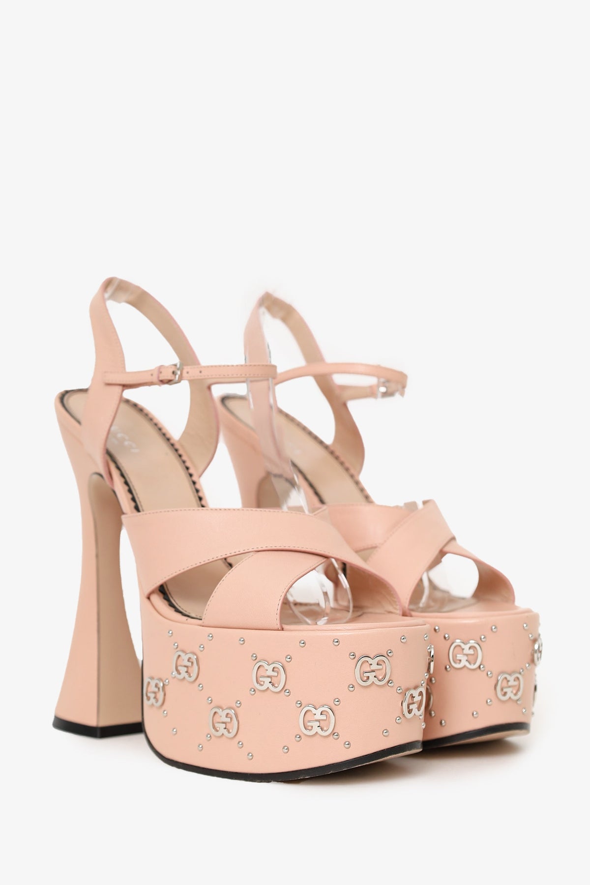 Gucci Pink Leather GG Platform Heels Size 38.5