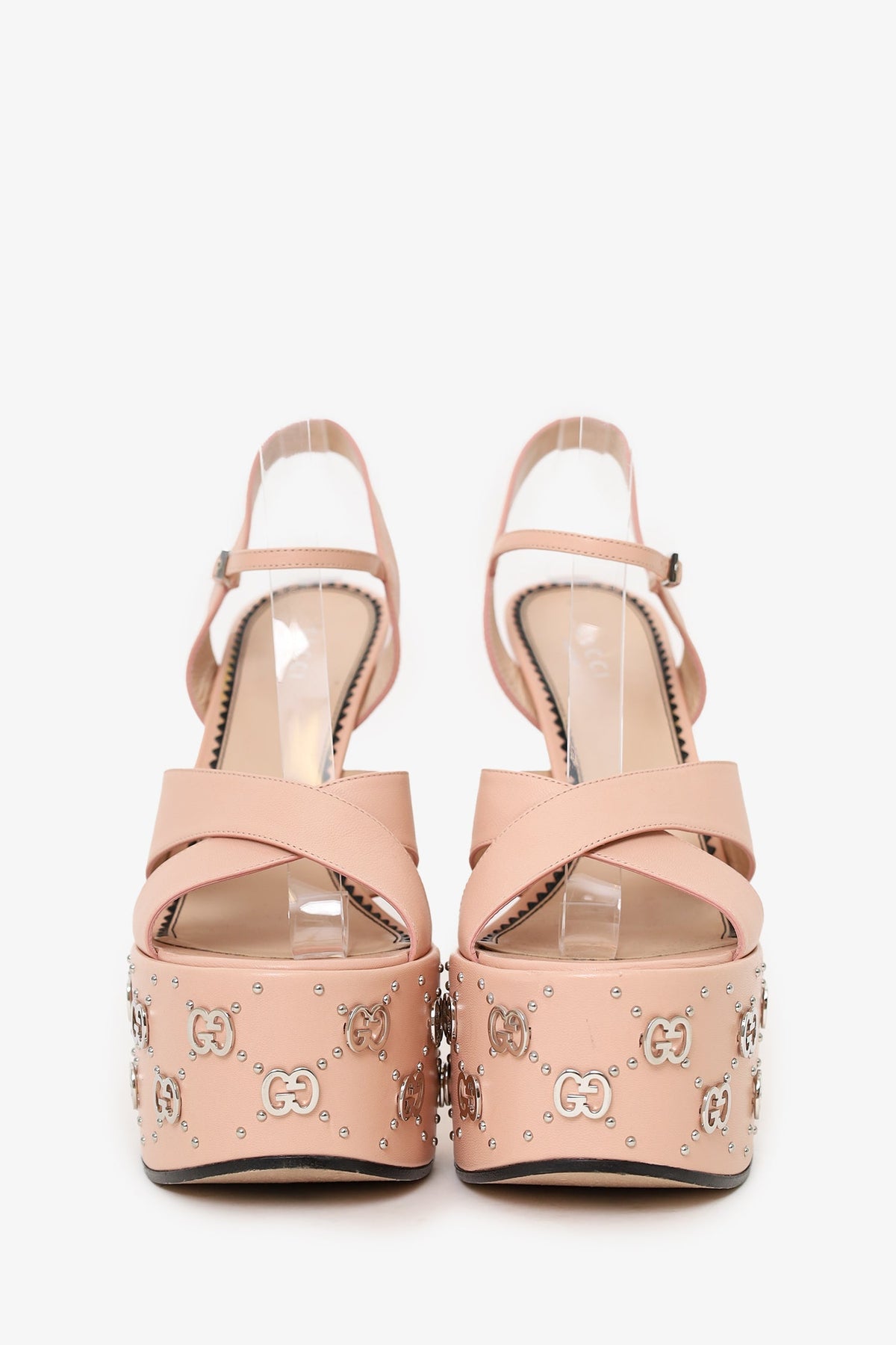 Gucci Pink Leather GG Platform Heels Size 38.5