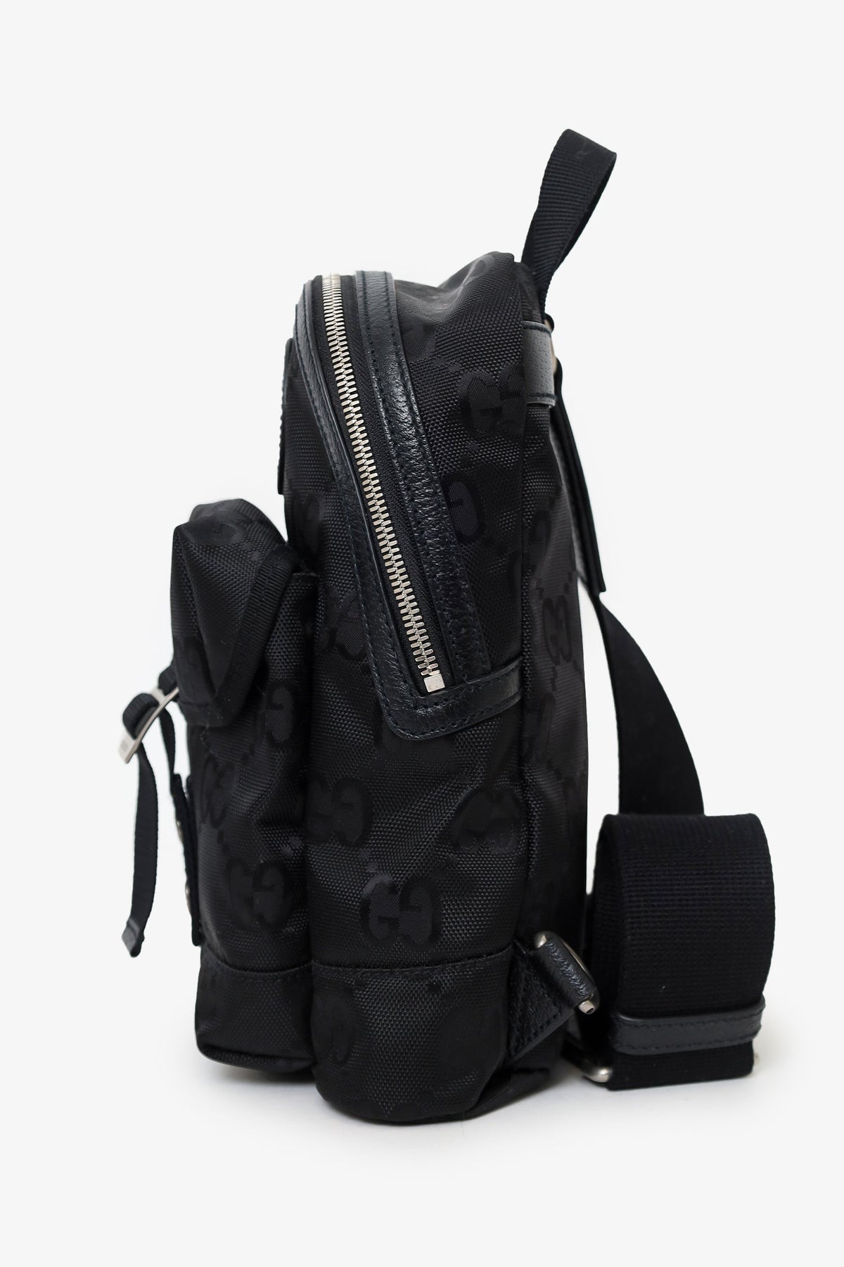 Gucci Black Jumbo GG Nylon Off the Grid Sling Backpack