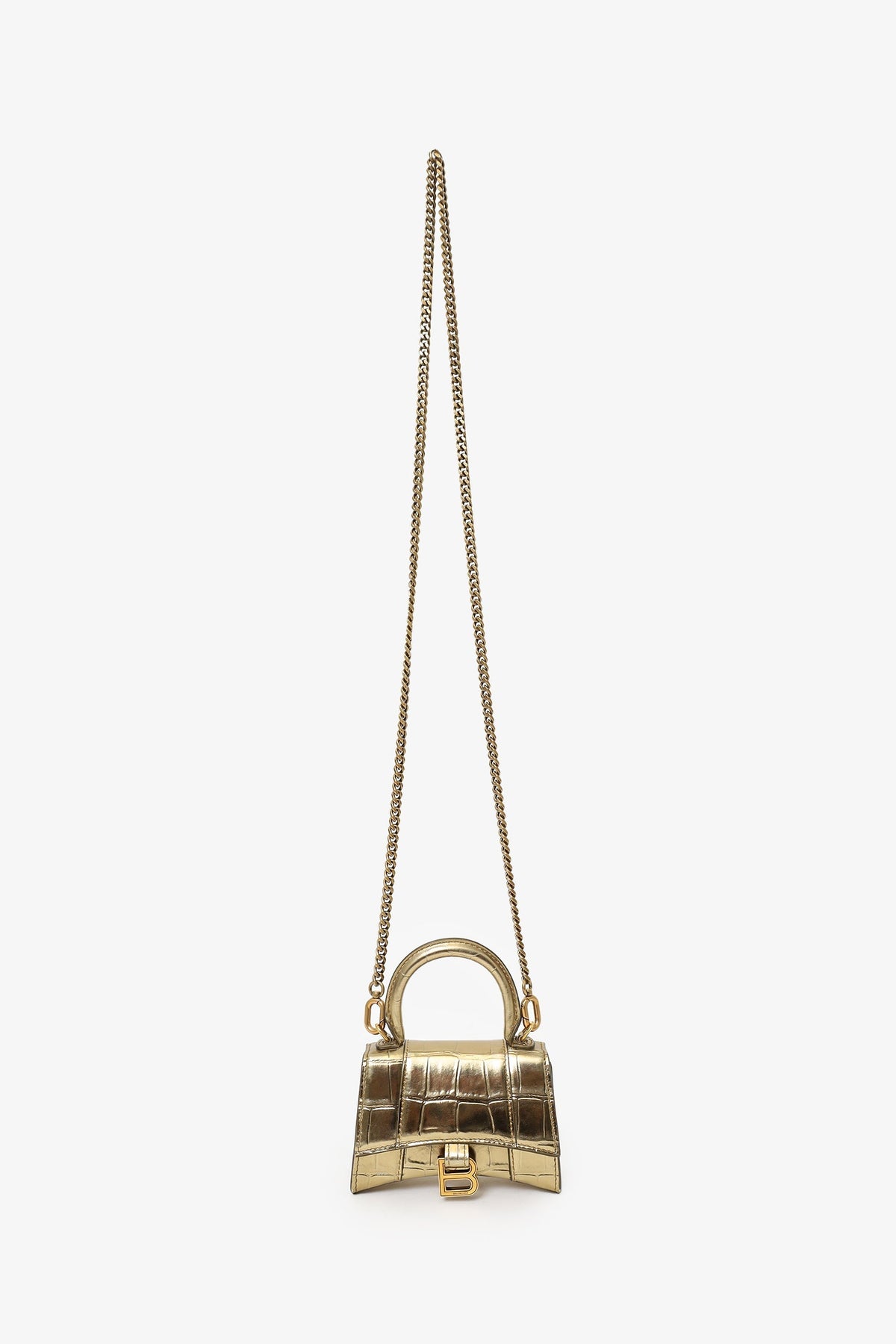 Balenciaga Gold Croc Embossed Leather Hourglass Nano Chain Bag
