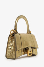 Balenciaga Gold Croc Embossed Leather Hourglass Nano Chain Bag