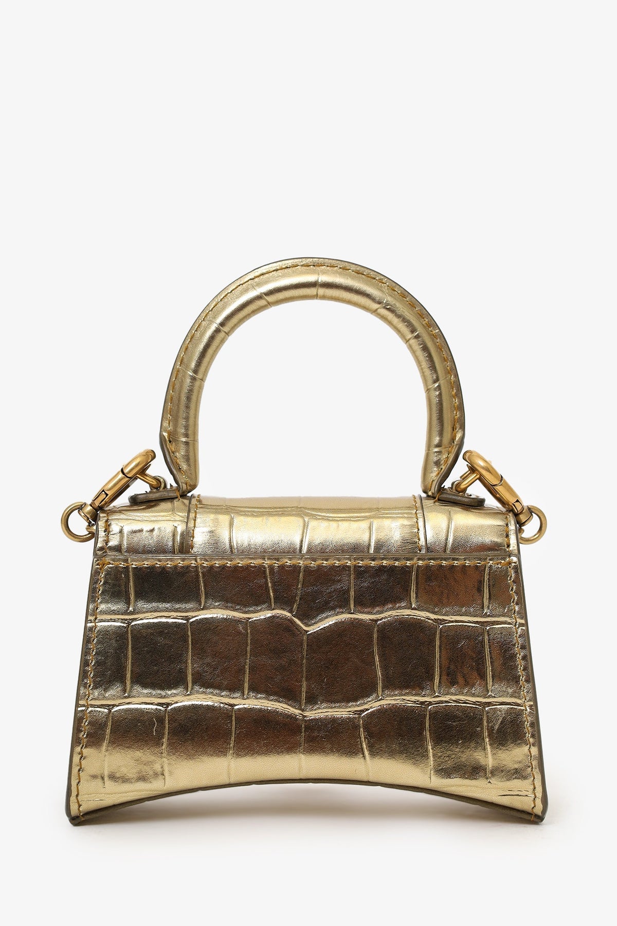 Balenciaga Gold Croc Embossed Leather Hourglass Nano Chain Bag