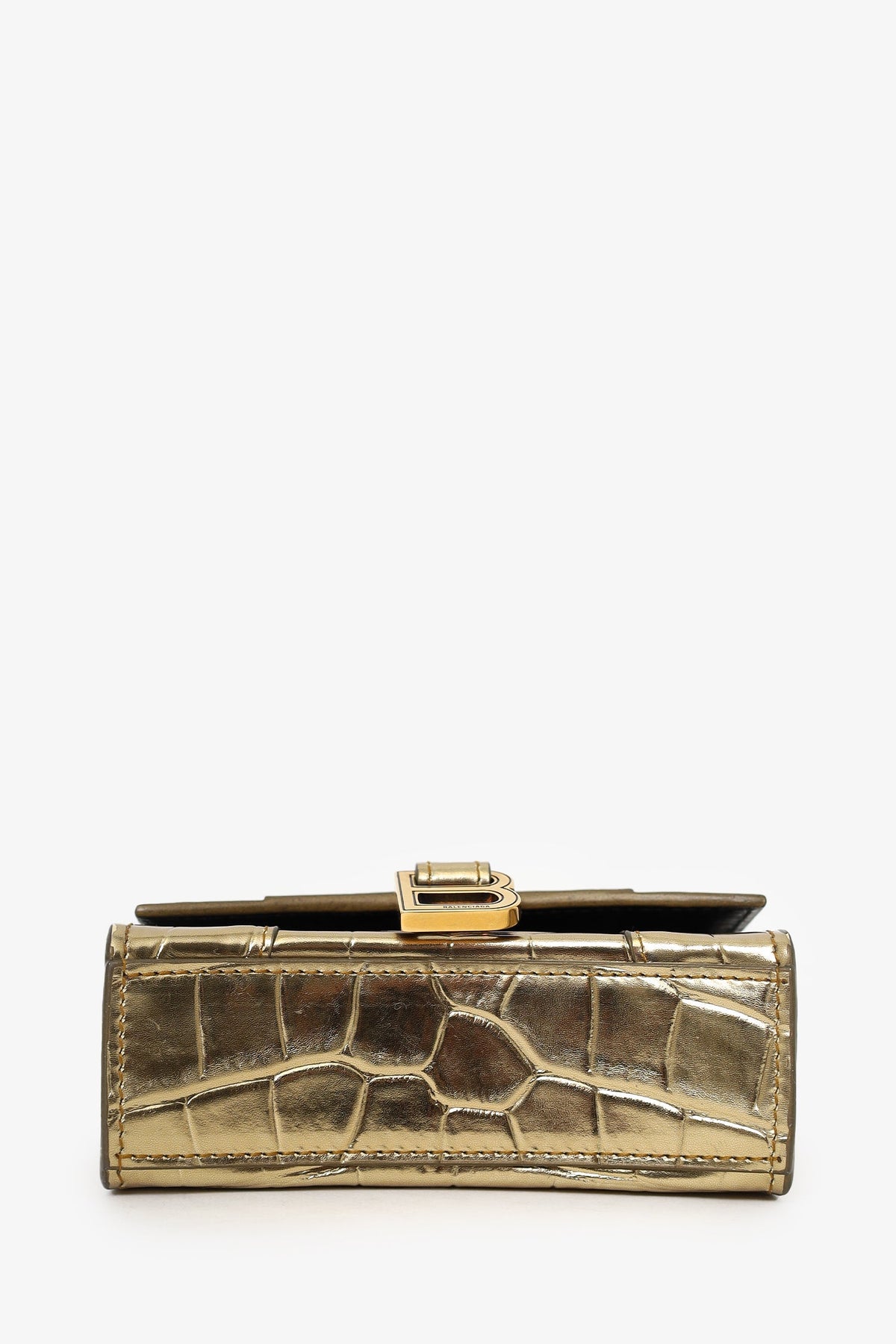 Balenciaga Gold Croc Embossed Leather Hourglass Nano Chain Bag