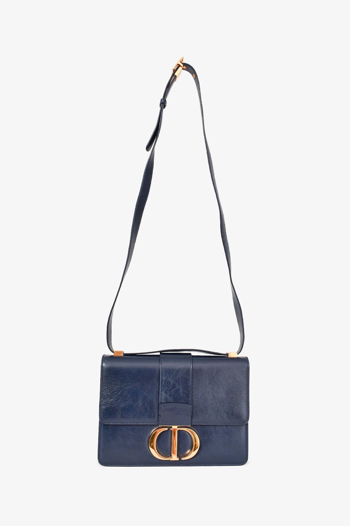 Christian Dior 2019 Blue Leather Crinkled Logo Montaigne Bag