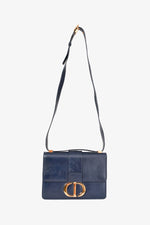 Christian Dior 2019 Blue Leather Crinkled Logo Montaigne Bag