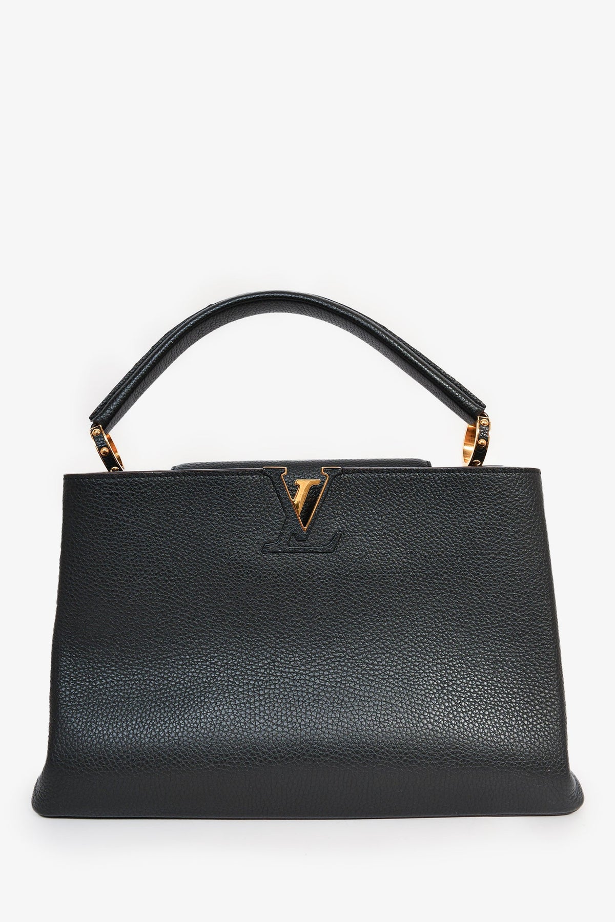 Louis Vuitton 2015 Black Leather 'Capucines' MM Top Handle (As Is)