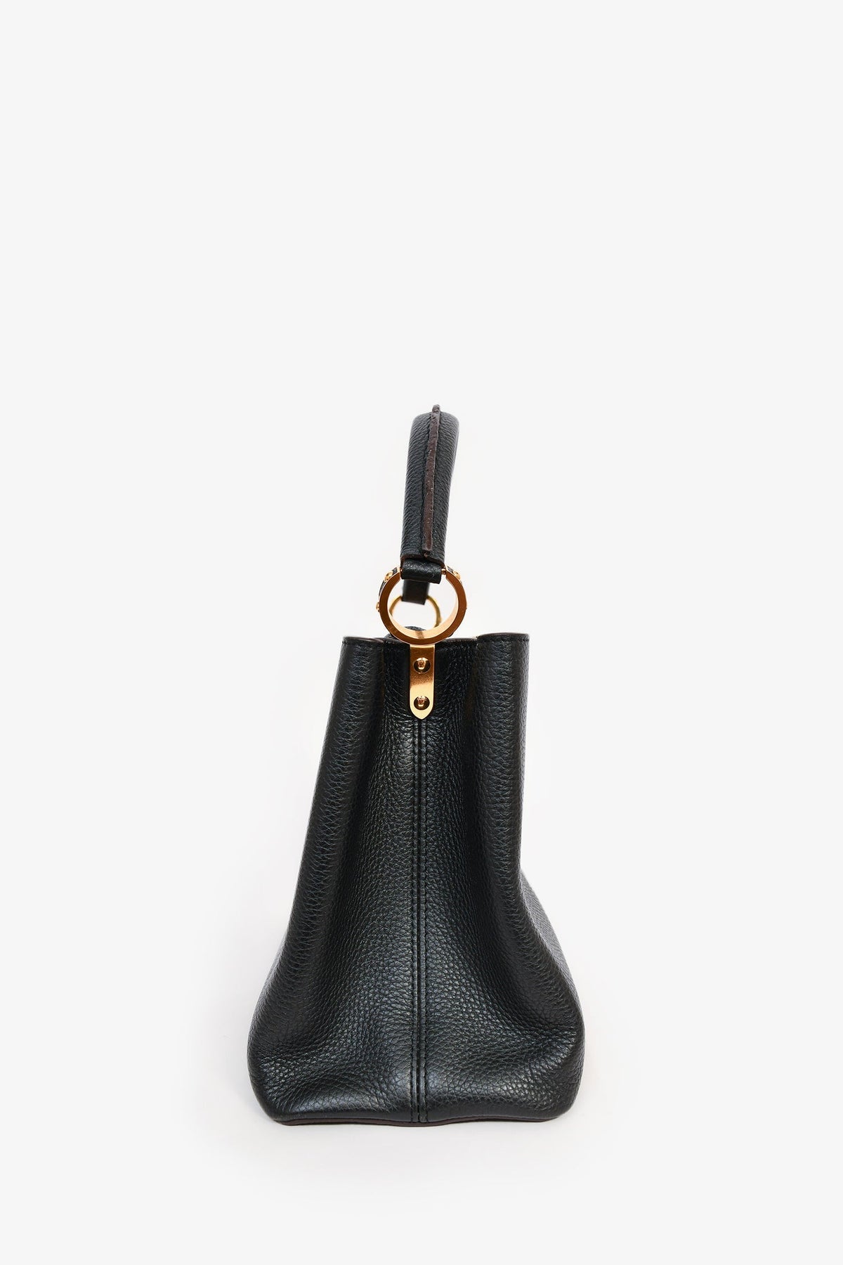 Louis Vuitton 2015 Black Leather 'Capucines' MM Top Handle (As Is)