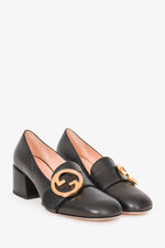 Gucci Black Leather GG 'Blondie' Heeled Loafers Size 37