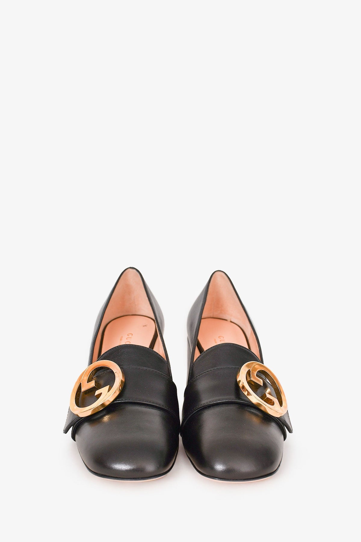 Gucci Black Leather GG 'Blondie' Heeled Loafers Size 37