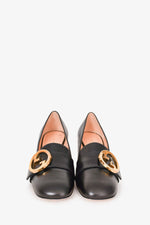 Gucci Black Leather GG 'Blondie' Heeled Loafers Size 37