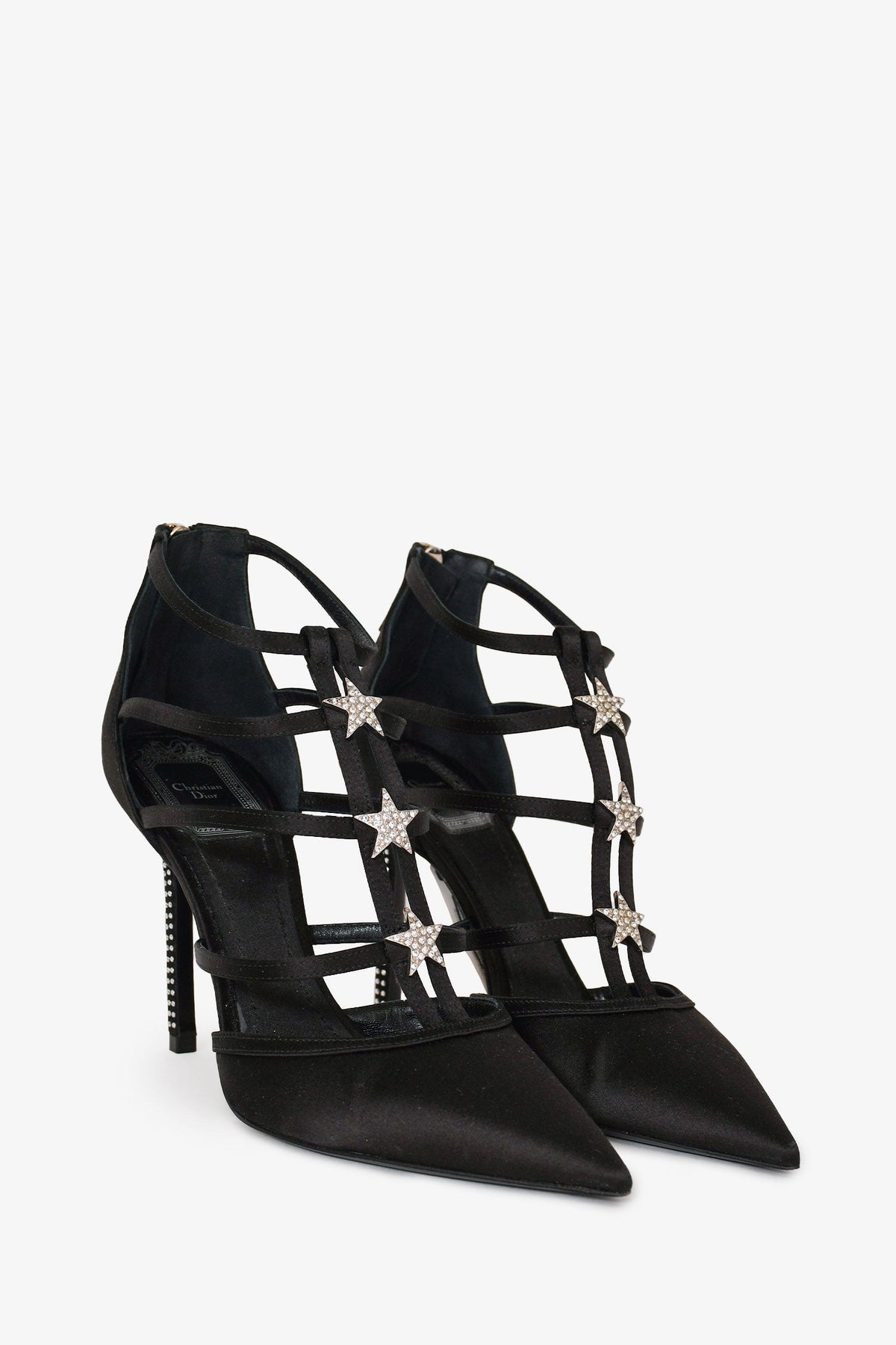 Christian Dior Black Suede Crystal Star Pointed Heels Size 36.5