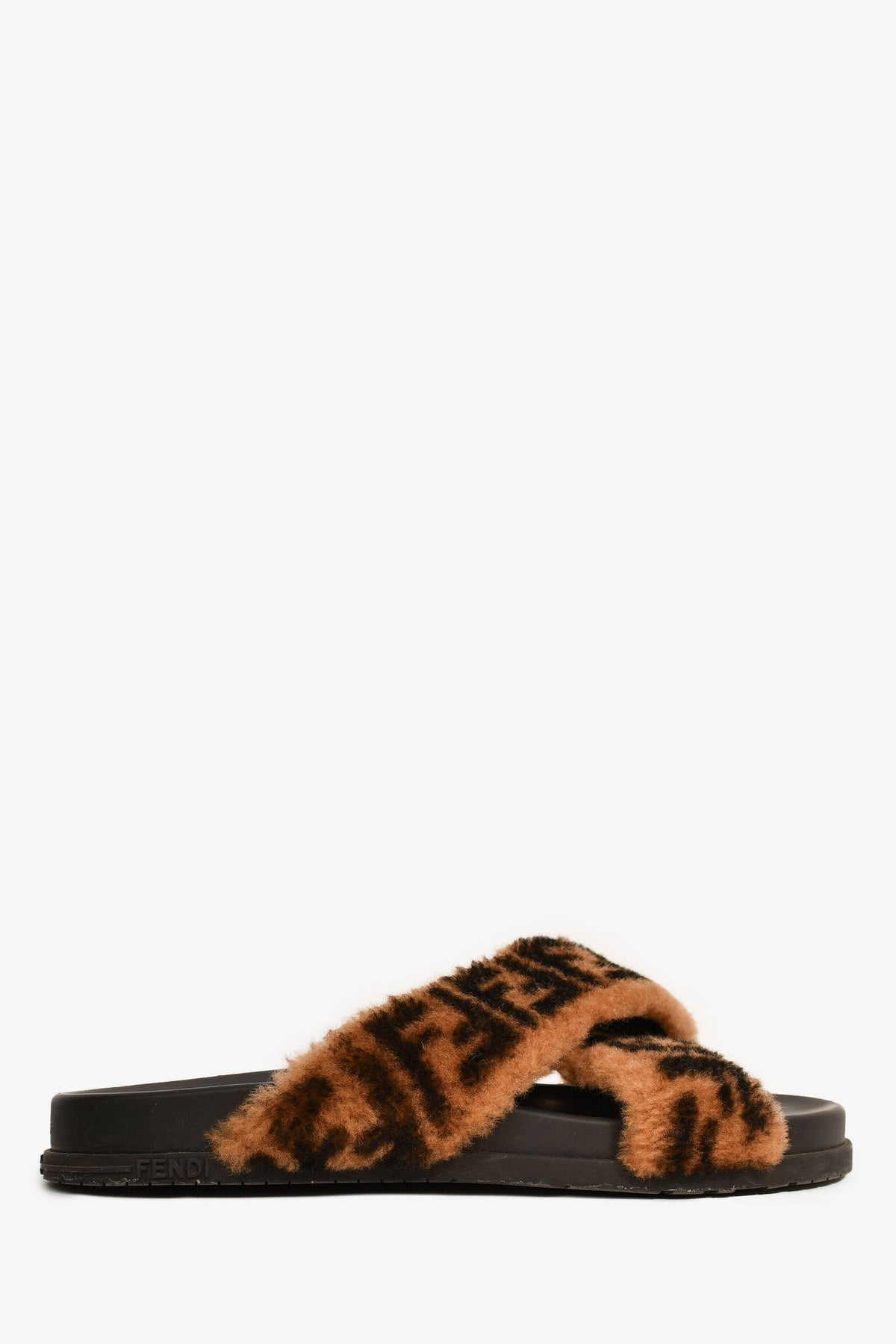 Fendi Black Fur Zucca Criss Cross Slides Size 40