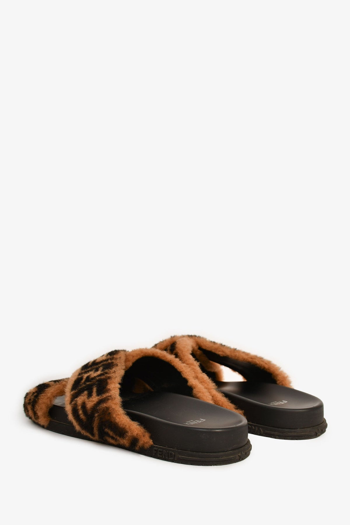 Fendi Black Fur Zucca Criss Cross Slides Size 40