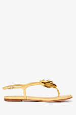 Chanel™ Yellow Leather Camellia Flower Sandals Size 38.5 (As Is)