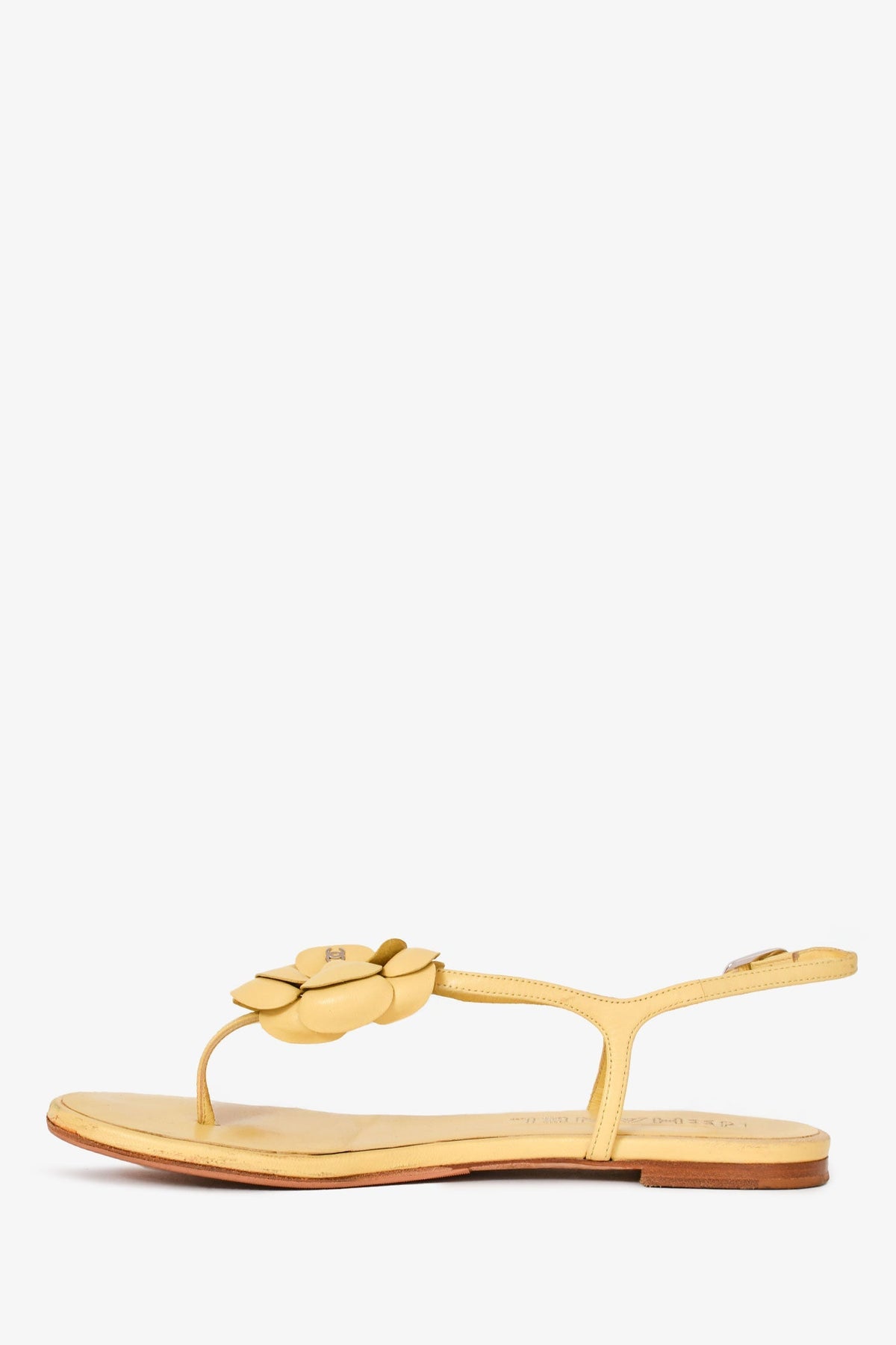 Chanel™ Yellow Leather Camellia Flower Sandals Size 38.5 (As Is)
