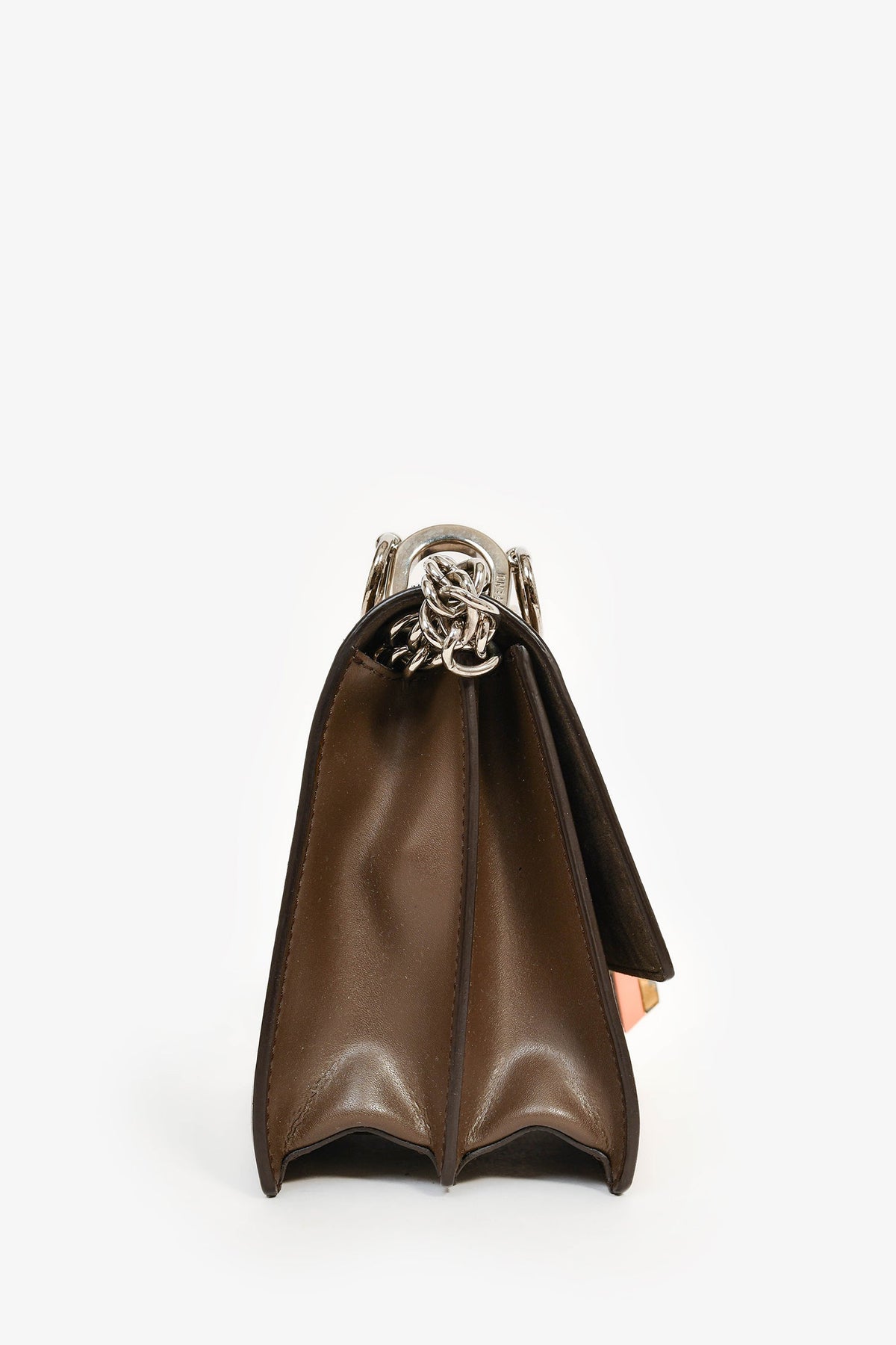 Fendi Brown Leather Small 'Kan I' Chain Crossbody