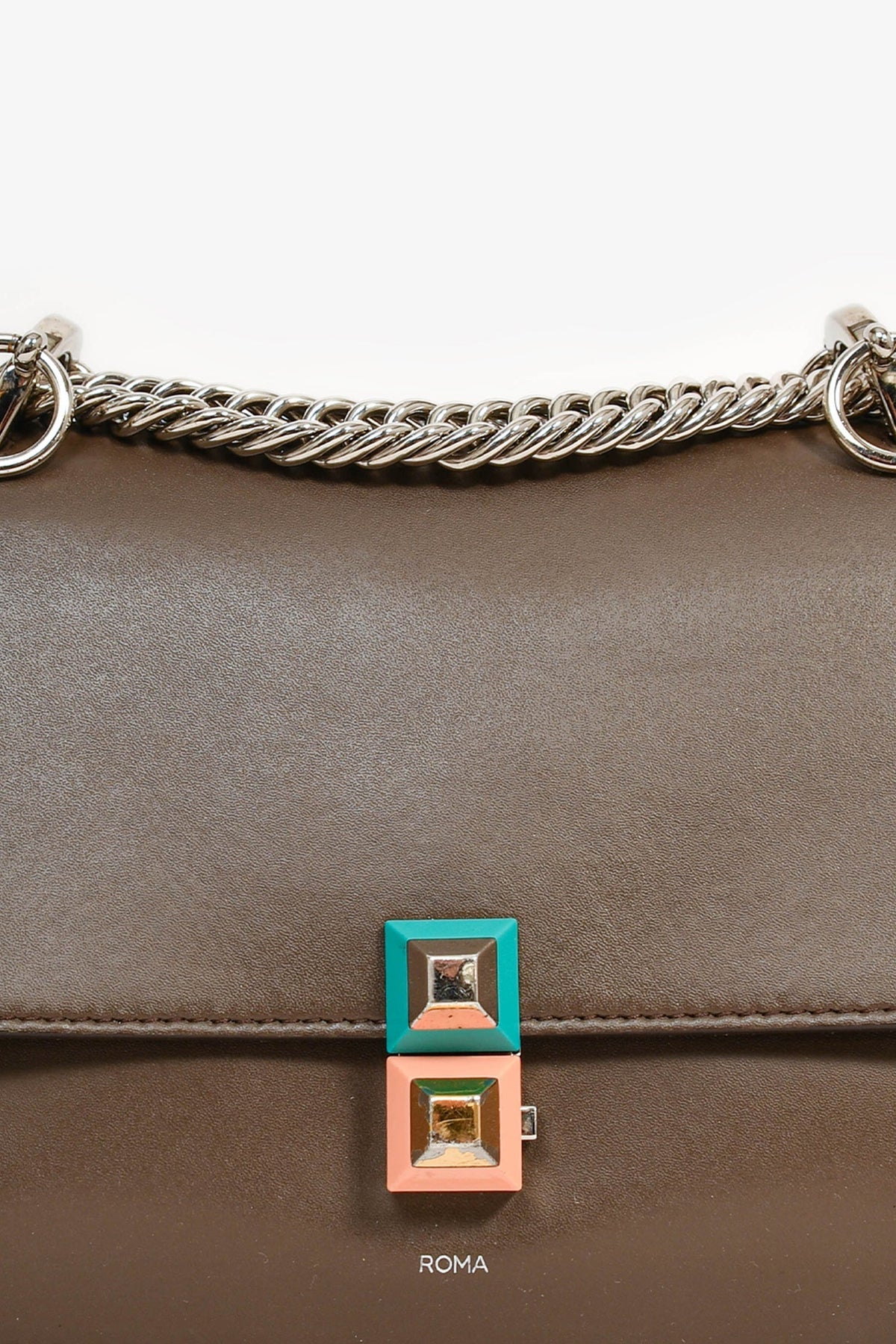 Fendi Brown Leather Small 'Kan I' Chain Crossbody