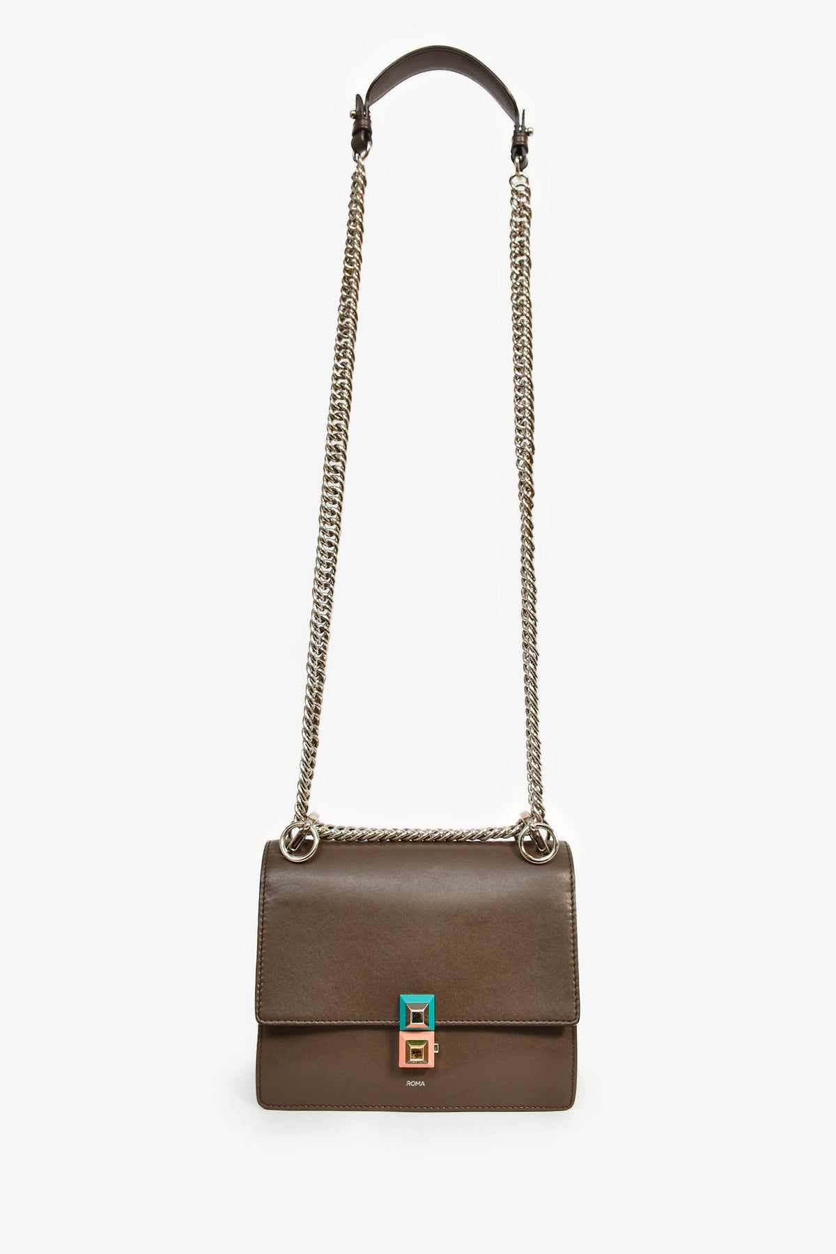 Fendi Brown Leather Small 'Kan I' Chain Crossbody