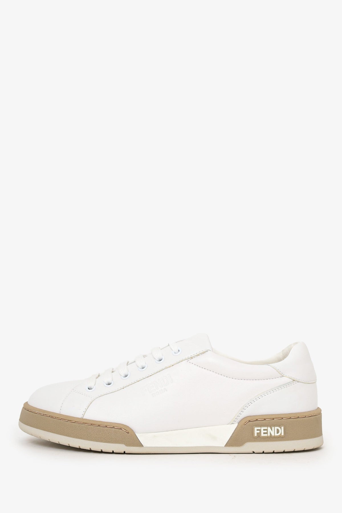 Fendi White/Beige Calfskin Match Low Top Sneakers Size 7 Mens