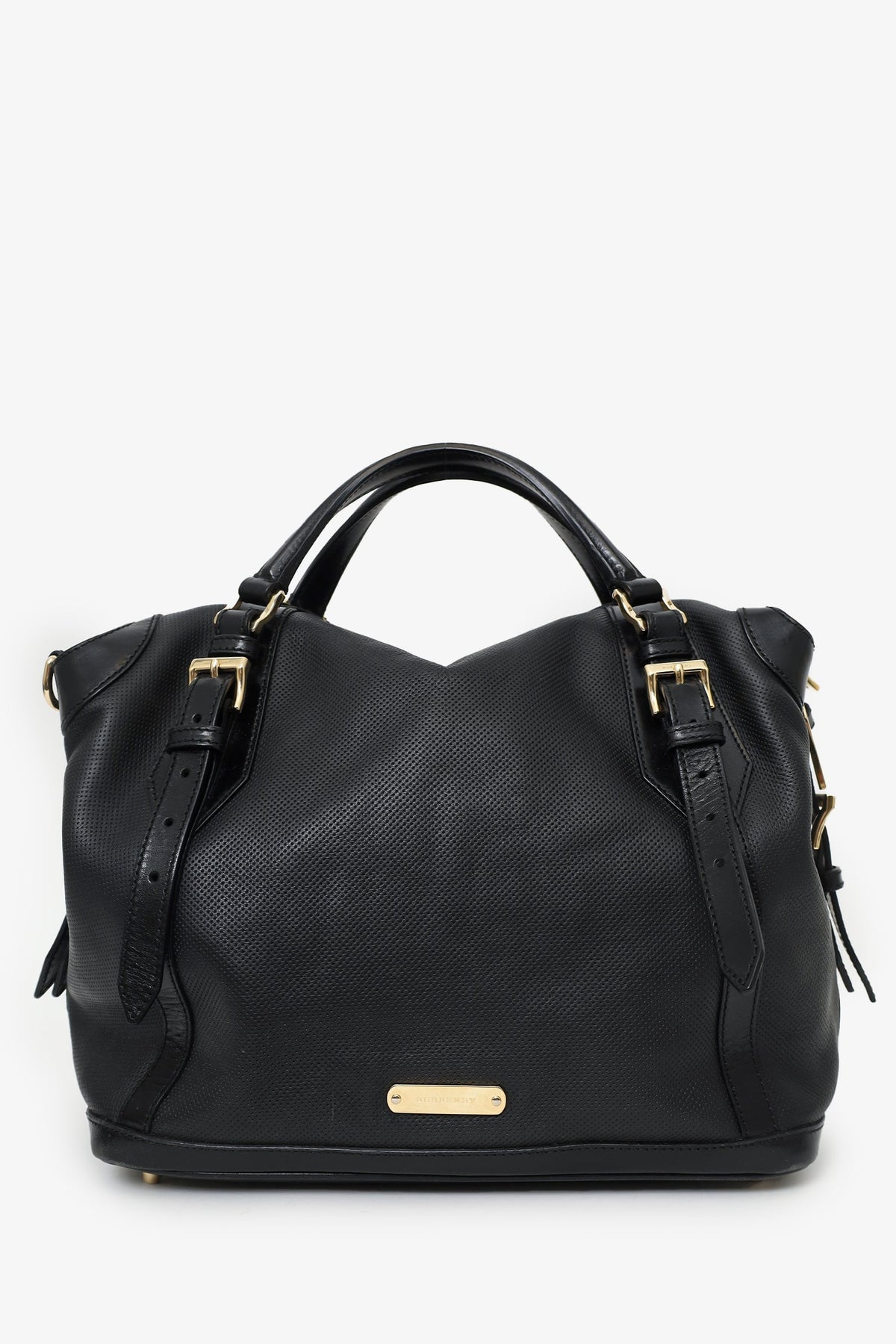 Burberry Black Perforated Leather 'Ellers' Bag with Strap