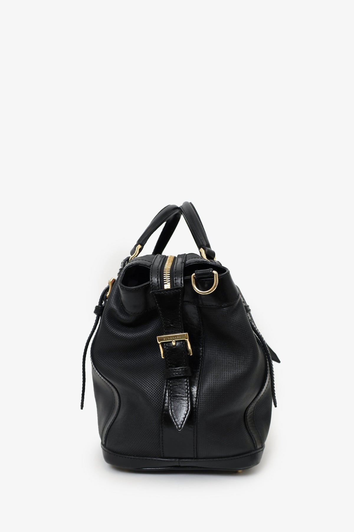Burberry Black Perforated Leather 'Ellers' Bag with Strap