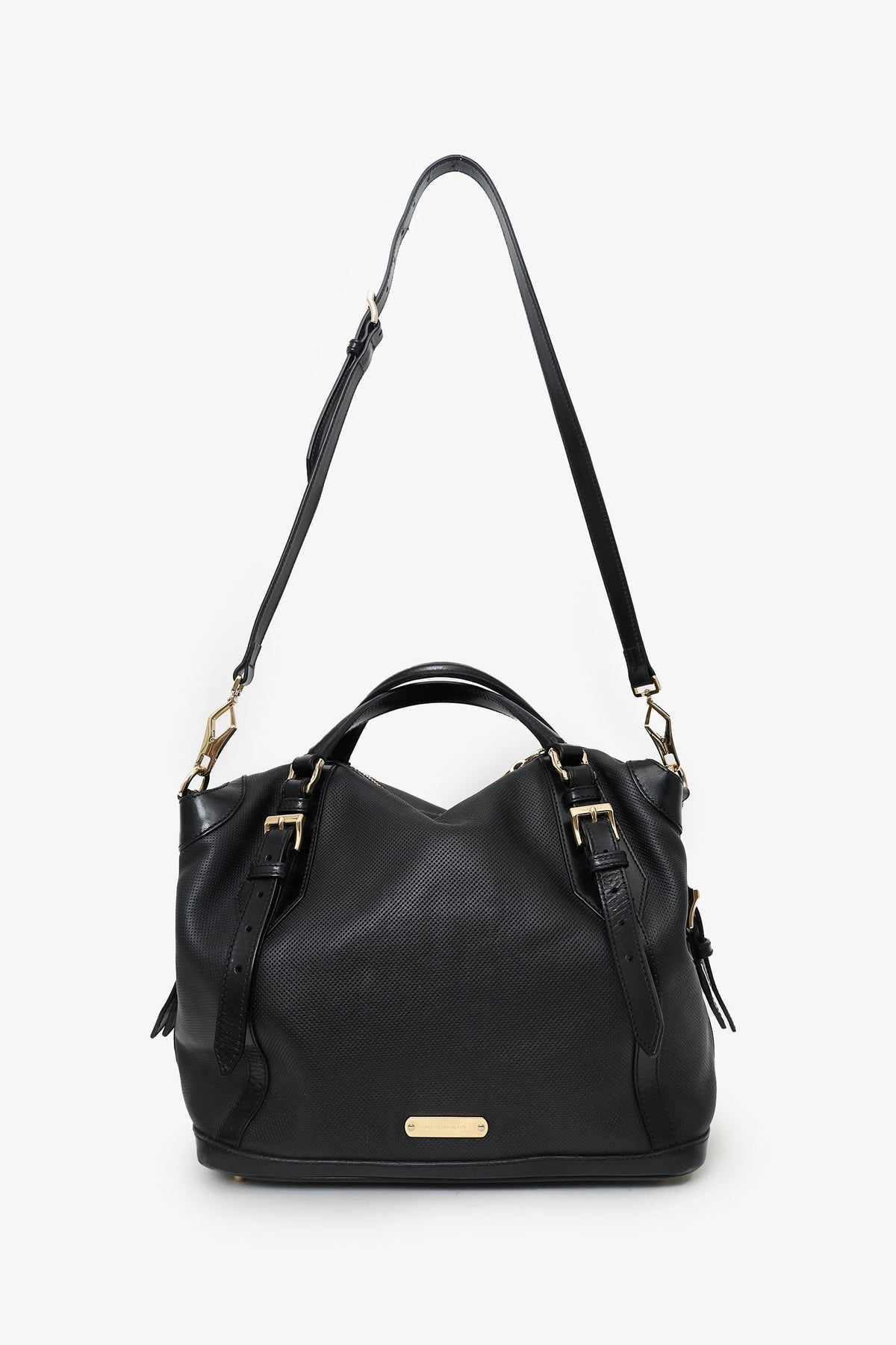 Burberry Black Perforated Leather 'Ellers' Bag with Strap