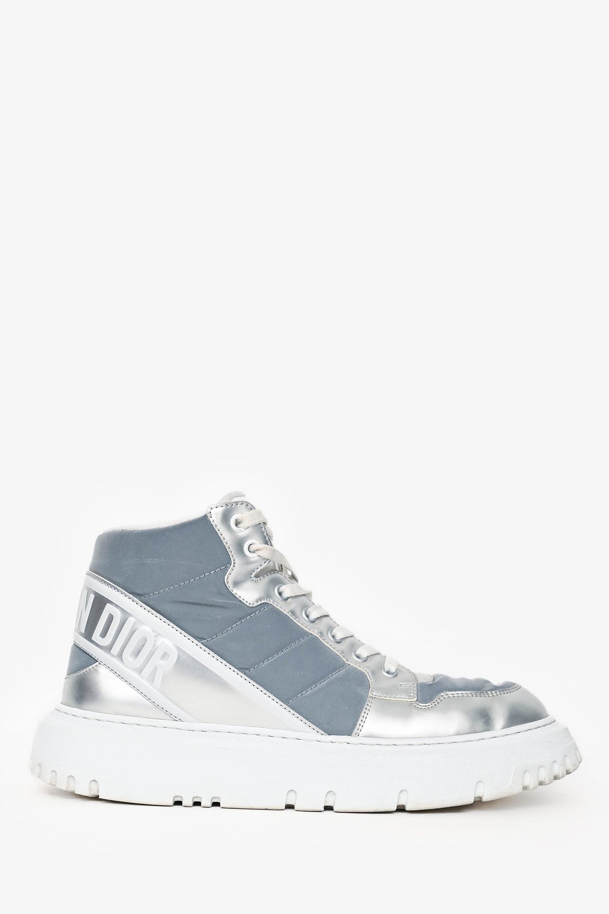 Christian Dior Silver Metallic High Top D-Player Sneakers Size 40