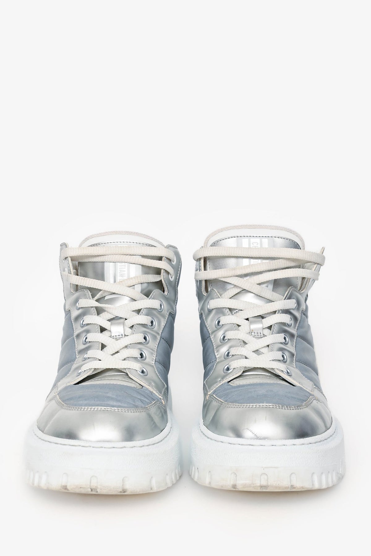 Christian Dior Silver Metallic High Top D-Player Sneakers Size 40