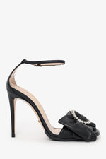 Gucci Black Leather Crystal Embellished Ankle Strap Sandals Size 36.5