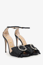 Gucci Black Leather Crystal Embellished Ankle Strap Sandals Size 36.5