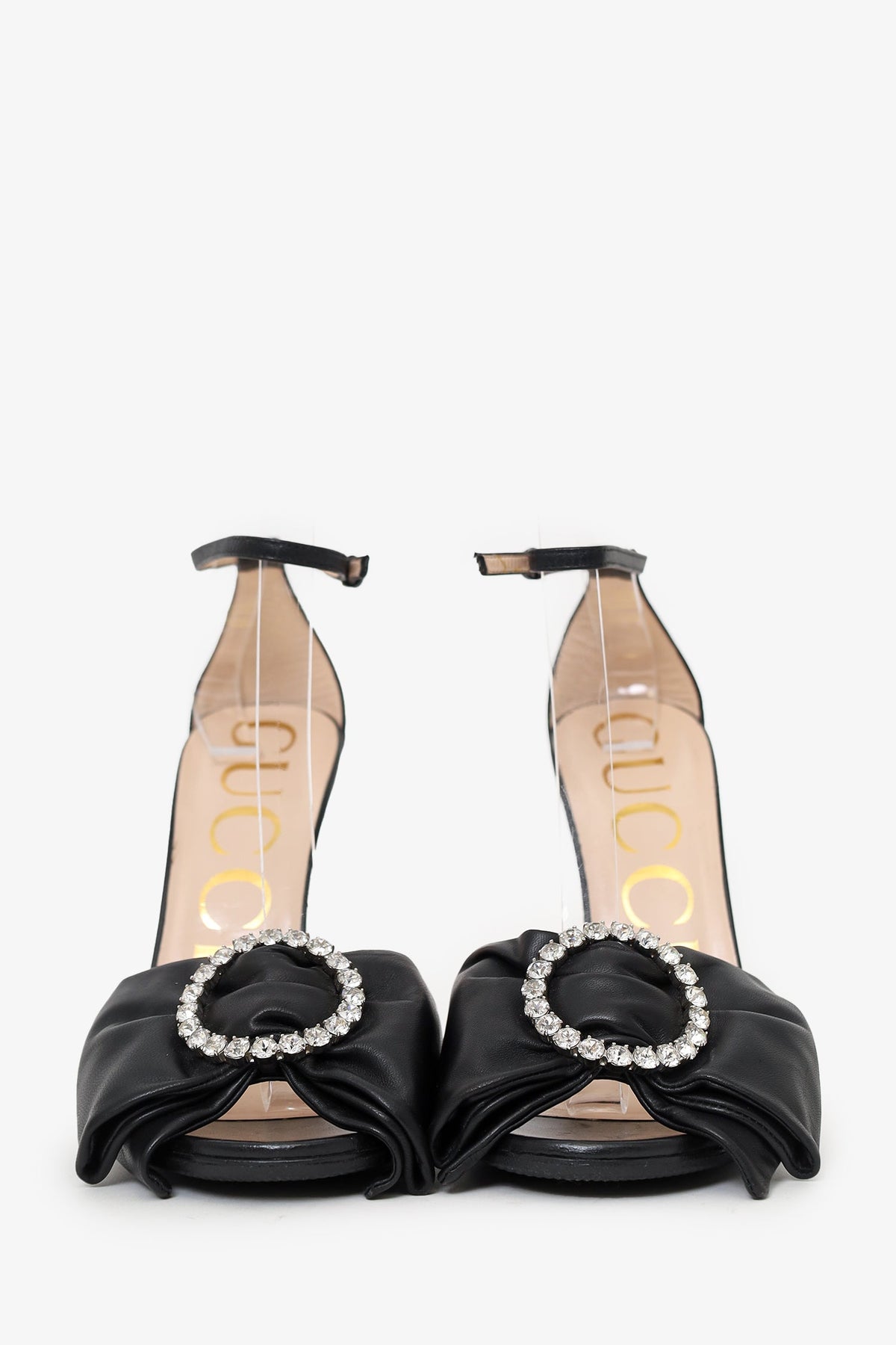 Gucci Black Leather Crystal Embellished Ankle Strap Sandals Size 36.5