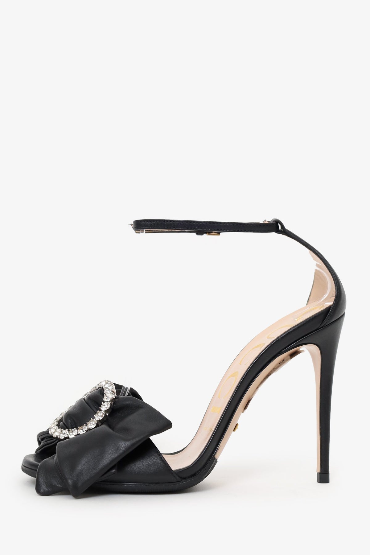 Gucci Black Leather Crystal Embellished Ankle Strap Sandals Size 36.5