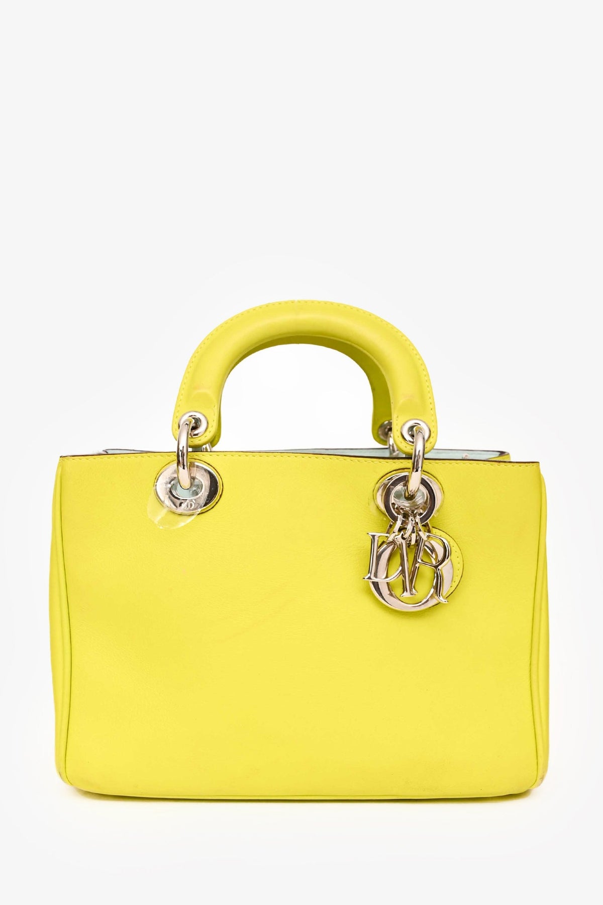 Christian Dior Neon Green Leather Small Diorissimo Top Handle with Strap