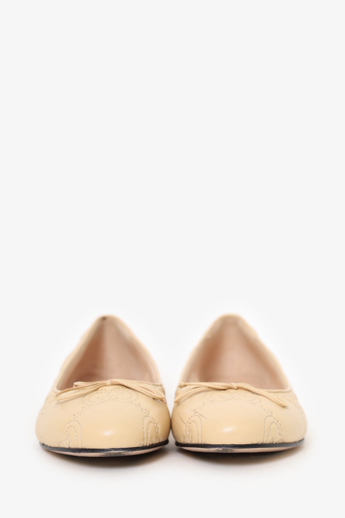 Gucci Beige Quilted GG Leather Ballet Flats Size 38.5