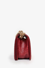 Chanel™ 2018/19 Burgundy Leather Chain Detail Small Boy Crossbody Bag GHW