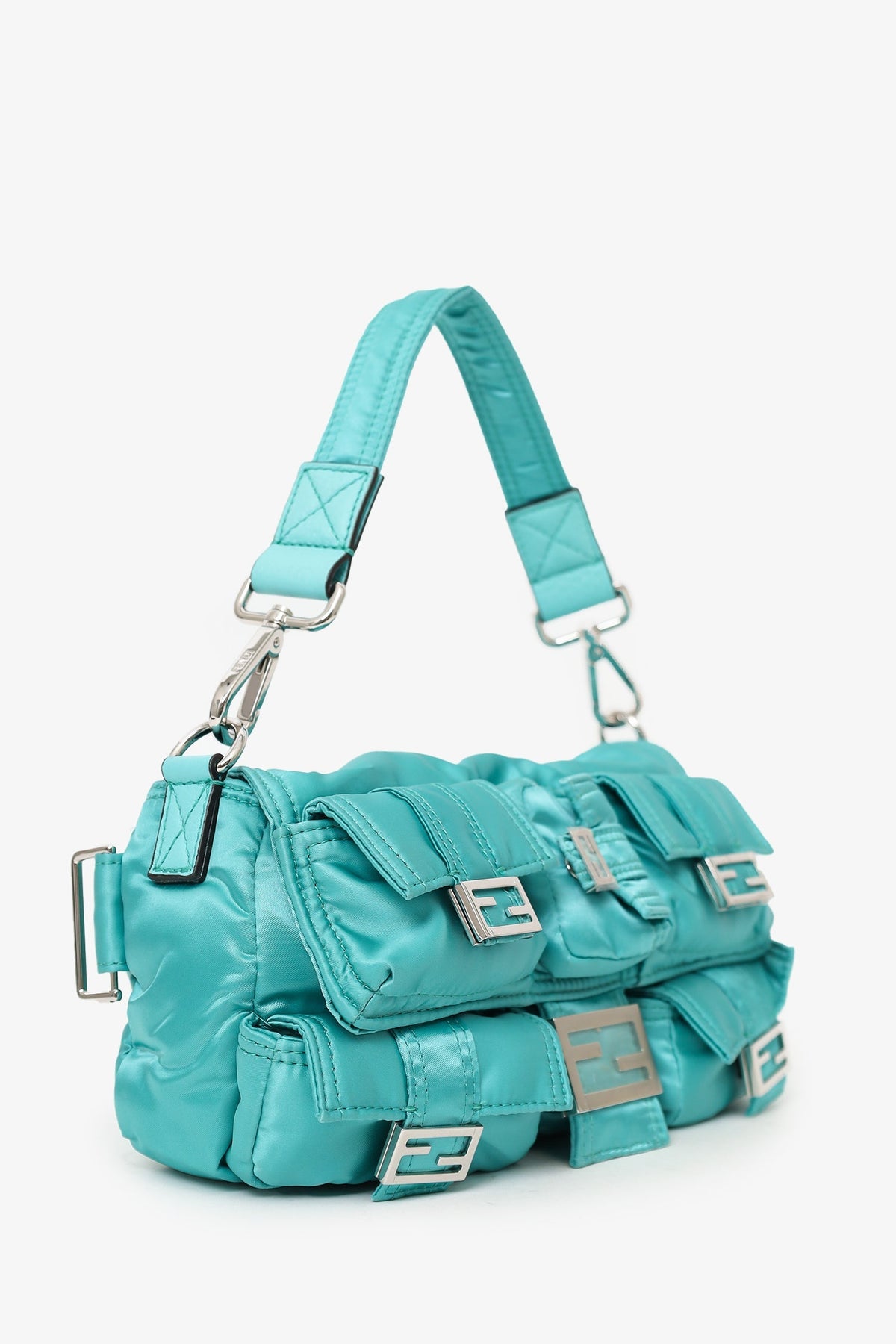 Fendi Green Nylon Fendi Convertible Multi-pockets Bag With Straps