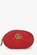 Gucci Red Chevron Leather Marmont Belt Bag
