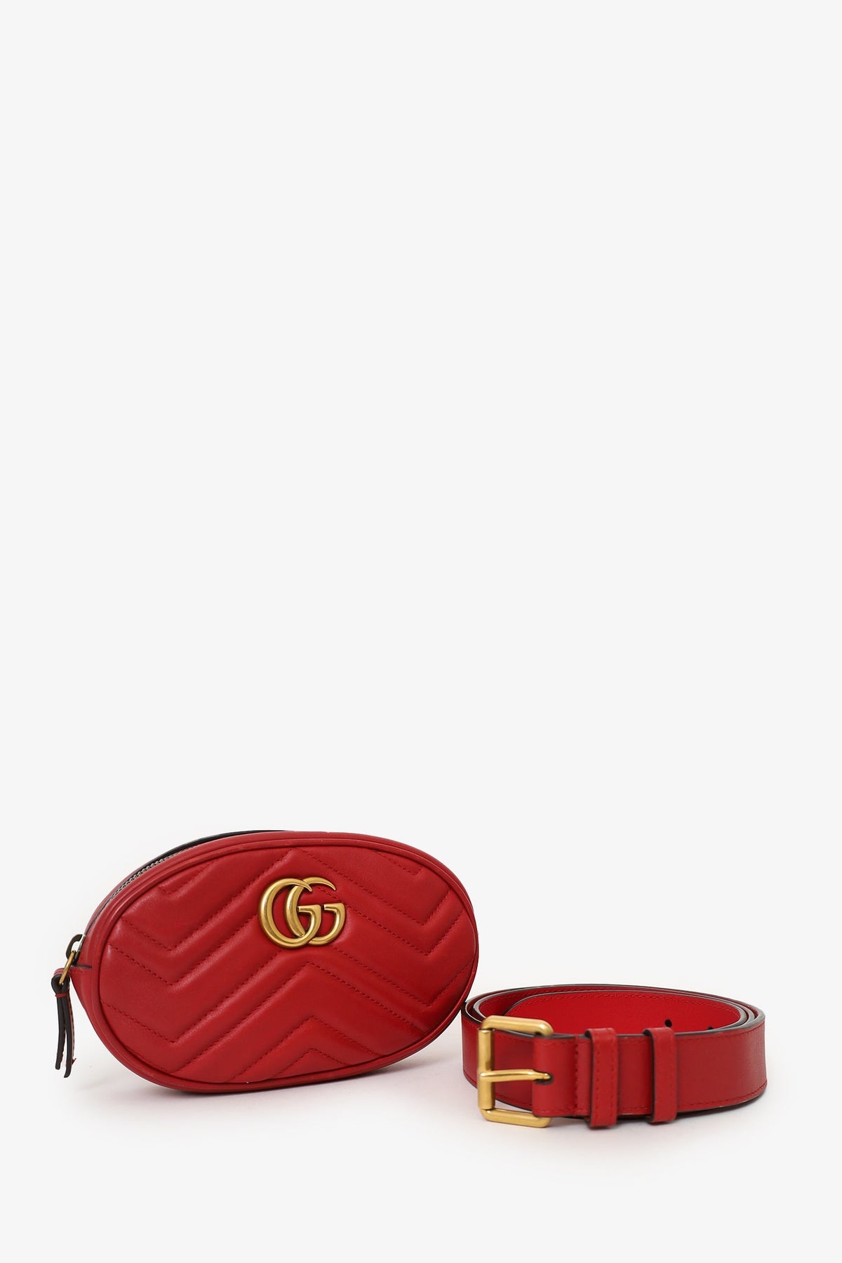 Gucci Red Chevron Leather Marmont Belt Bag