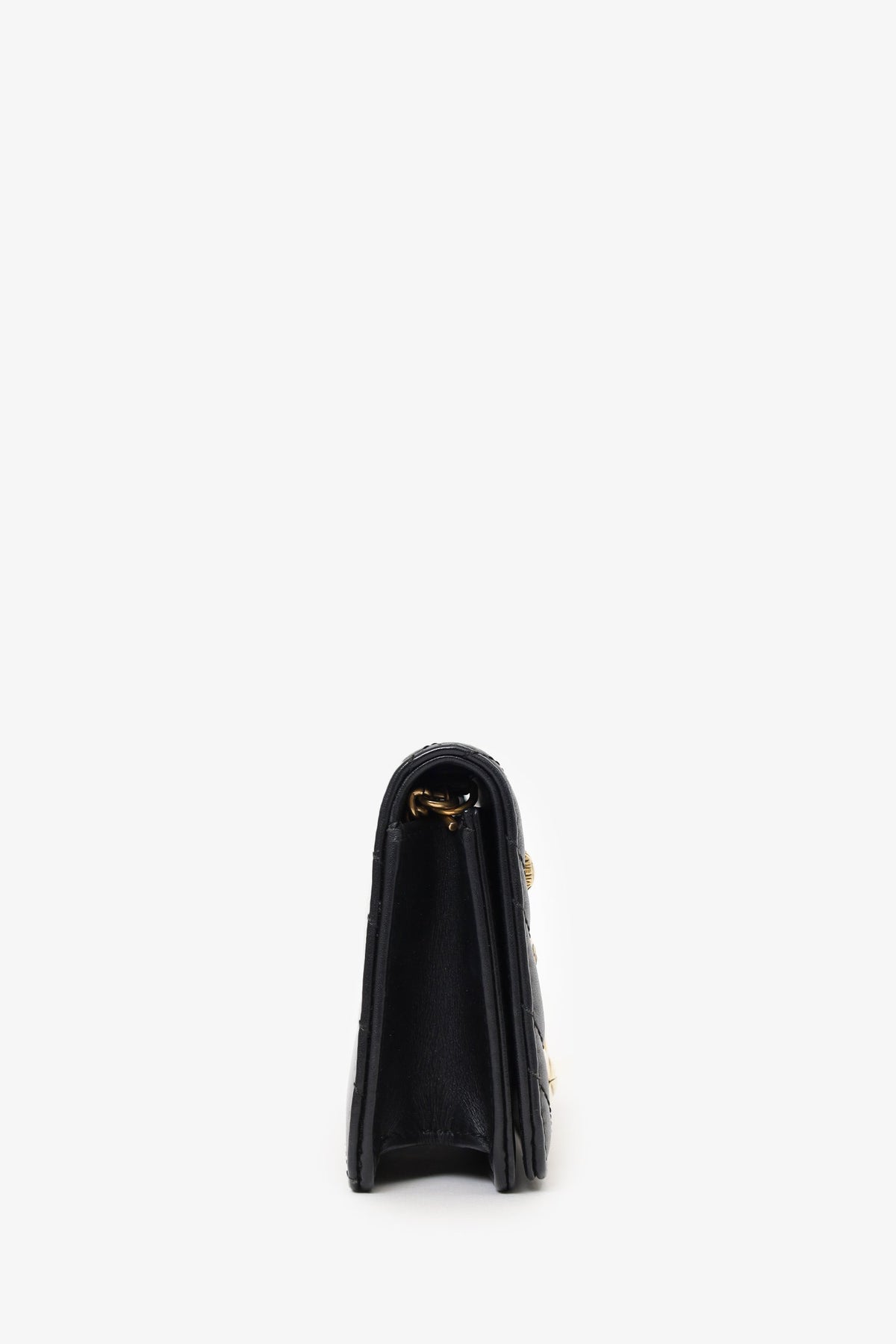 Gucci Black Leather Mini GG Marmont Animal Studs Wallet on Chain