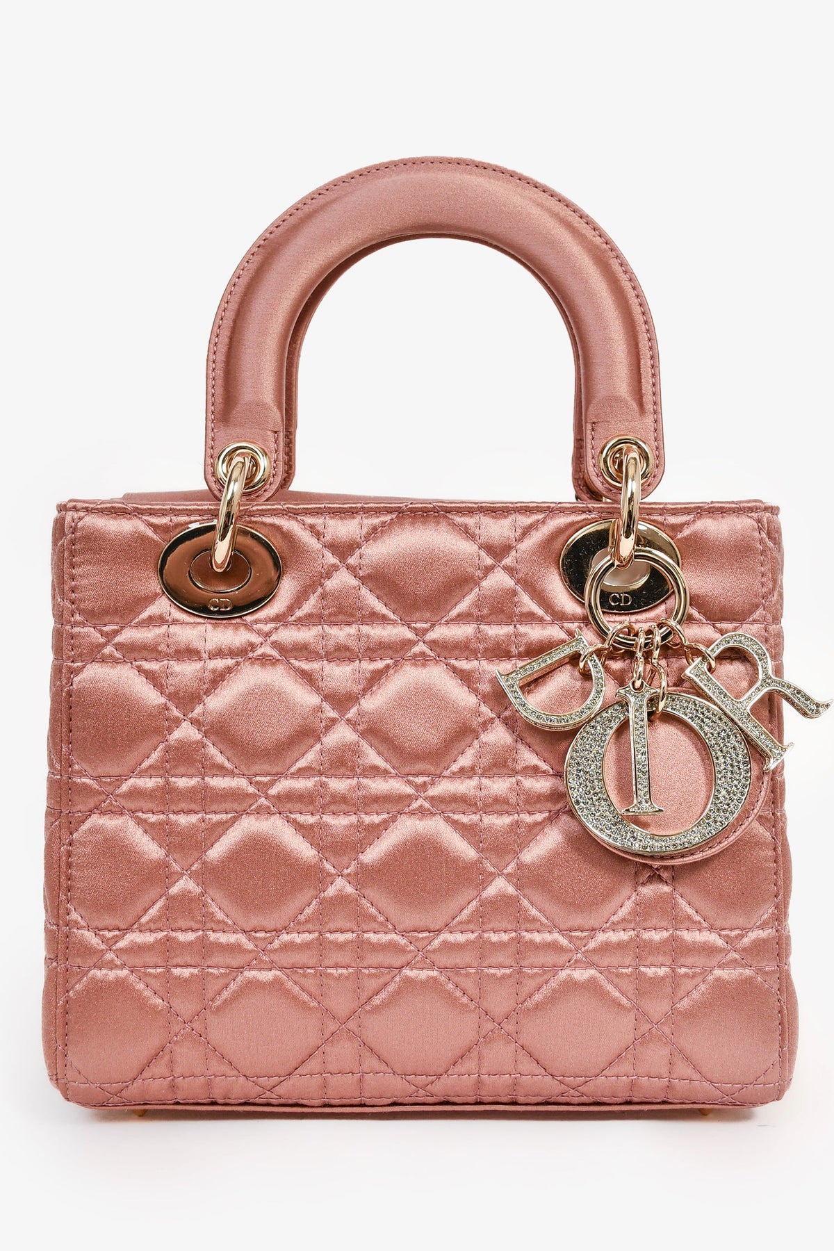 Christian Dior 2019 Pink Satin Small 'Lady Dior' Top Handle with Strap