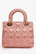 Christian Dior 2019 Pink Satin Small 'Lady Dior' Top Handle with Strap