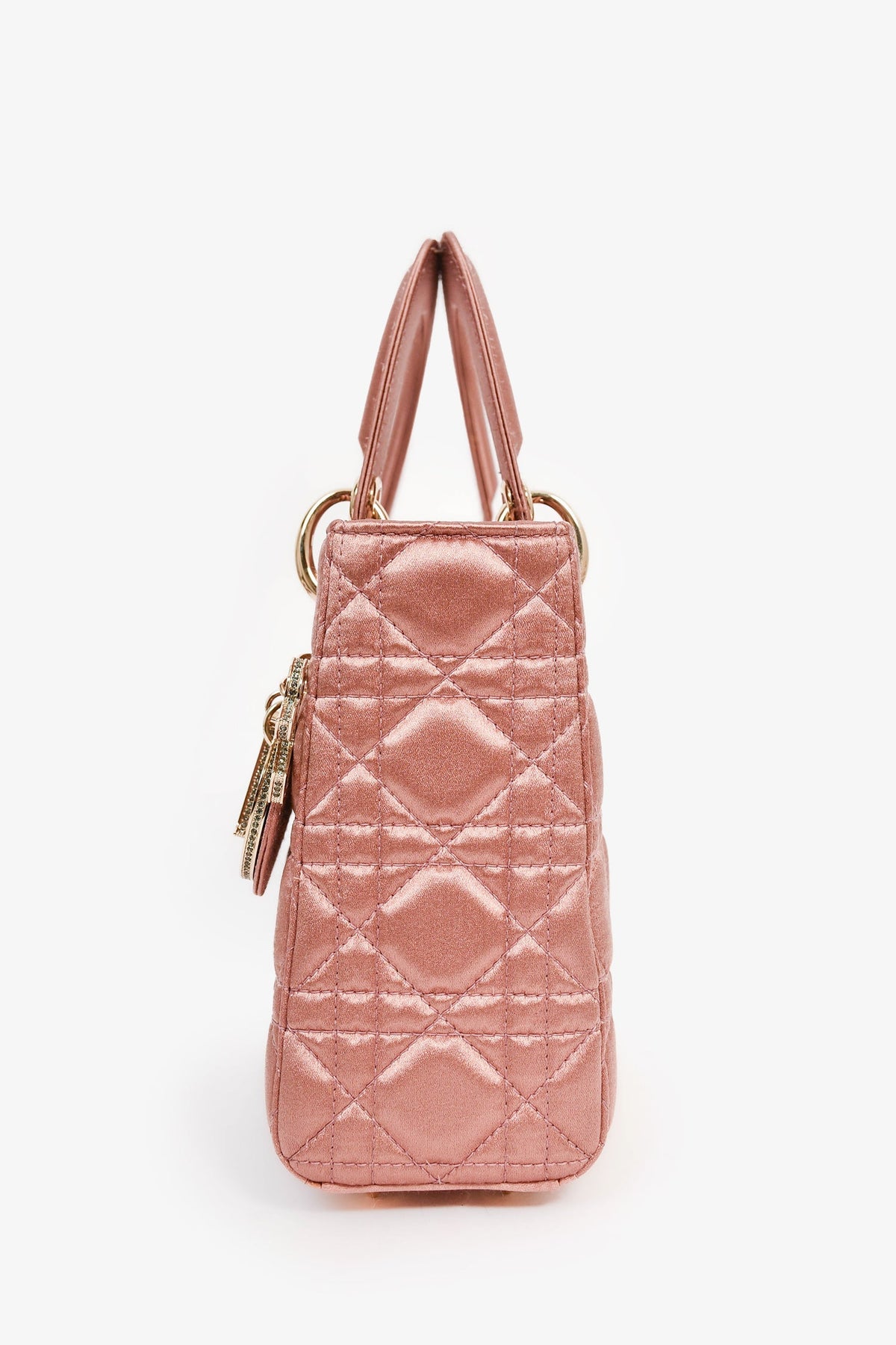 Christian Dior 2019 Pink Satin Small 'Lady Dior' Top Handle with Strap