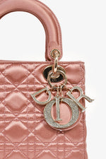 Christian Dior 2019 Pink Satin Small 'Lady Dior' Top Handle with Strap