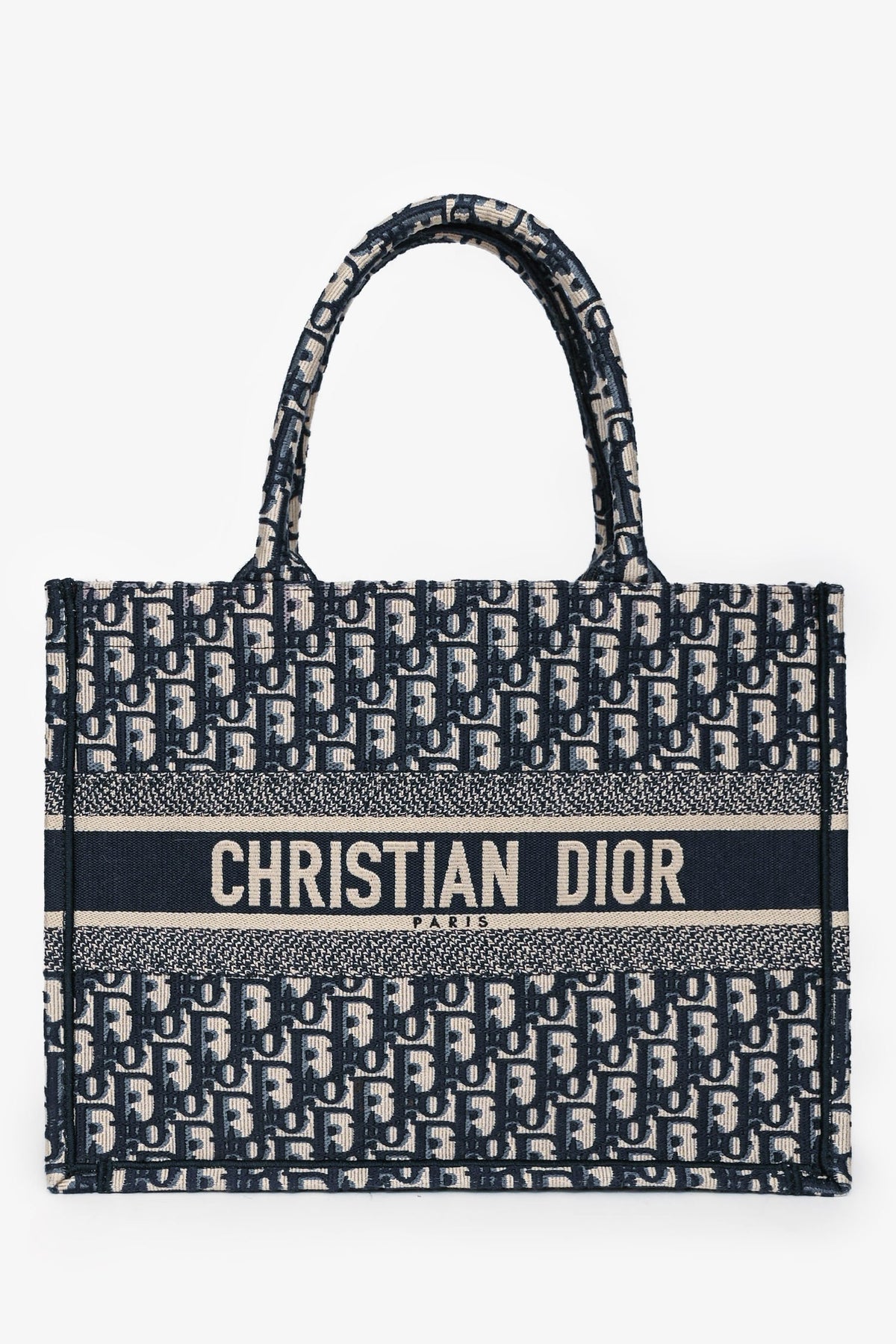 Christian Dior 2019 Navy Oblique Jacquard Medium Book Tote with 'Lizzie' Embroidery