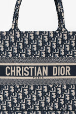 Christian Dior 2019 Navy Oblique Jacquard Medium Book Tote with 'Lizzie' Embroidery
