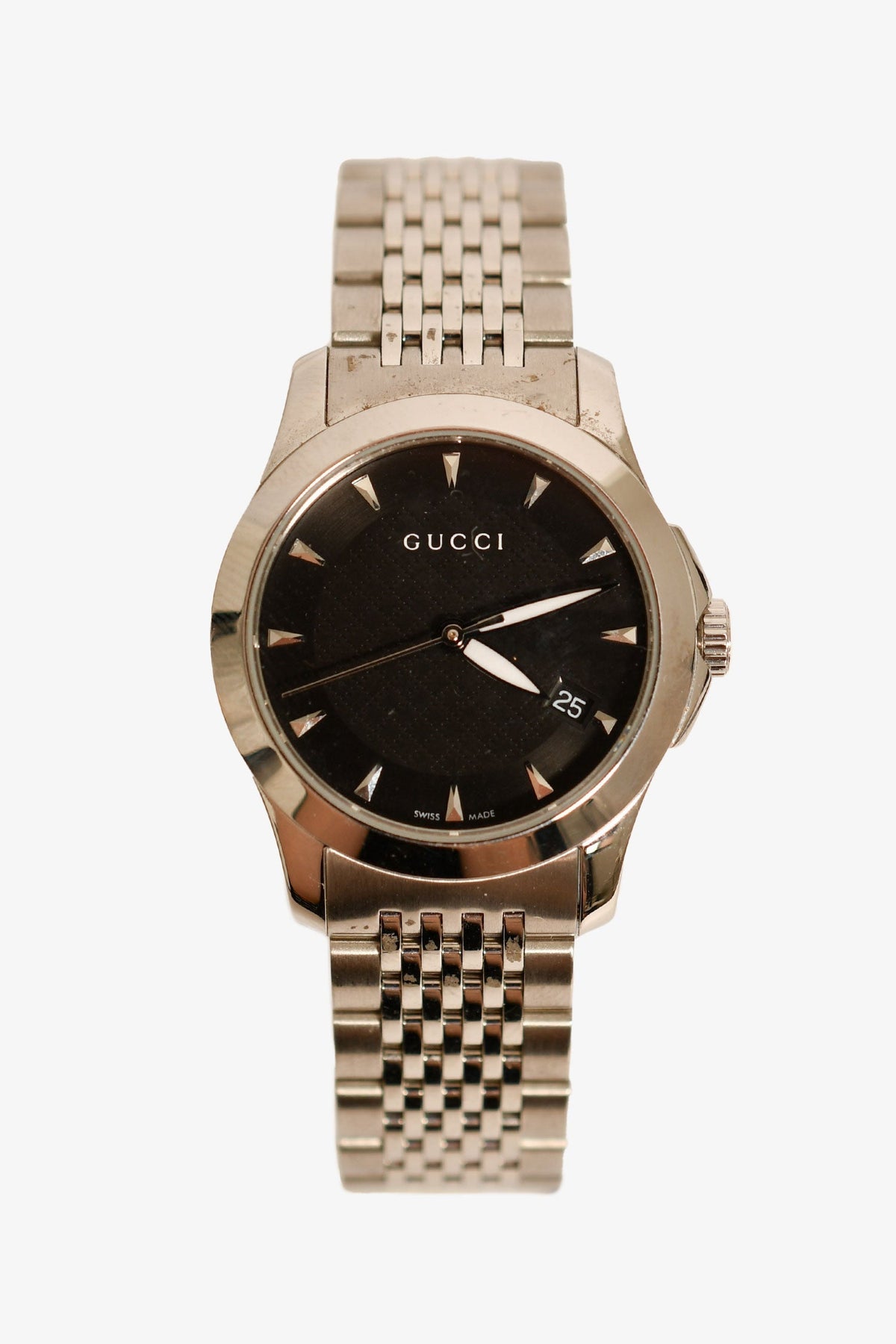 Gucci Stainless Steel Black Face Logo Watch