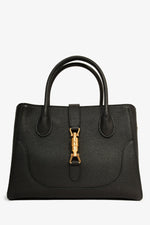Gucci Black Leather Medium 'Jackie' Top Handle Bag with Strap