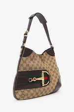 Gucci brown 'GG' Web Horsebit Hobo Bag
