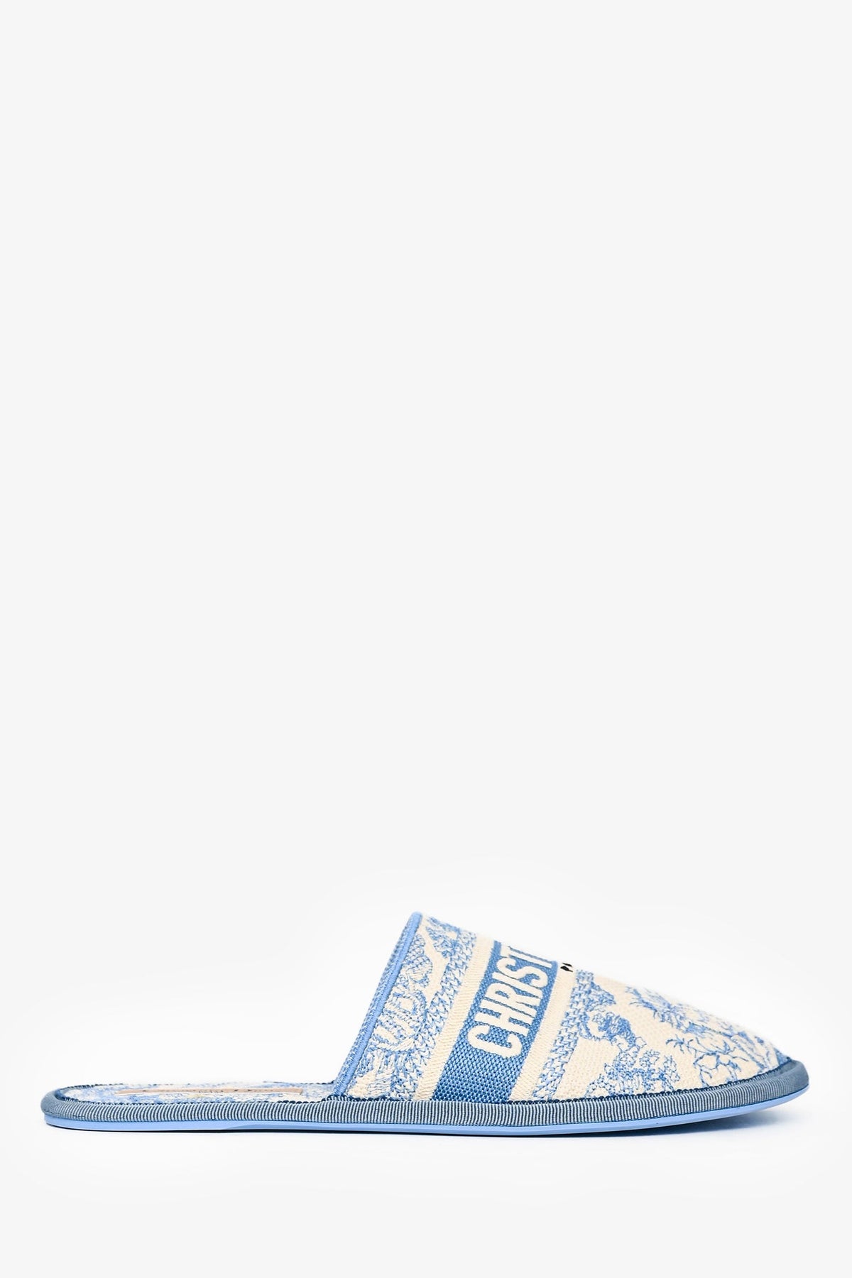 Christian Dior White/Blue Jacquard Slippers Size 37